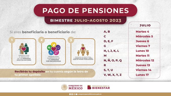 Calendario de Pagos de 4 Bimestre de Julio Agosto